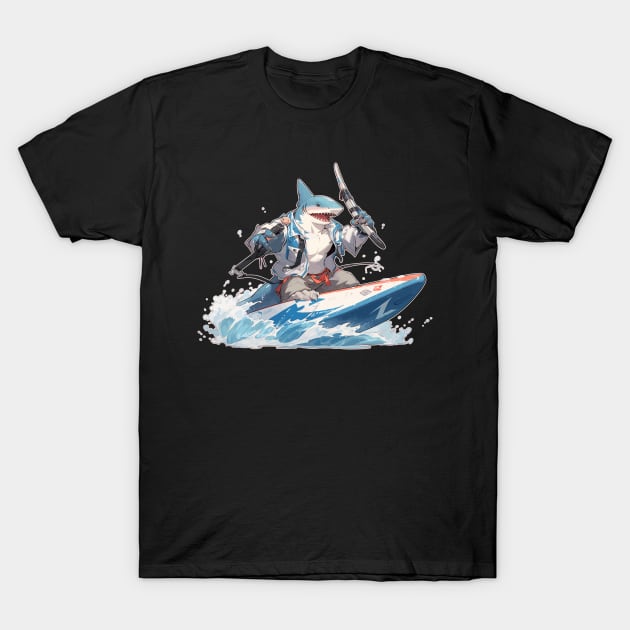 Anime Shark on a Jet Ski T-Shirt by DanielLiamGill